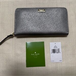 NWT Kate Spade Wallet Newbury Lane Zip Around in Metallic Anthracite